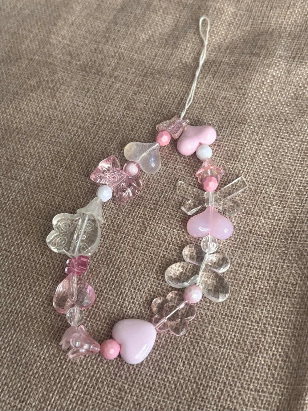 HANDMADE Pink Heart & Butterfly Beaded Charm Phone wristlet
